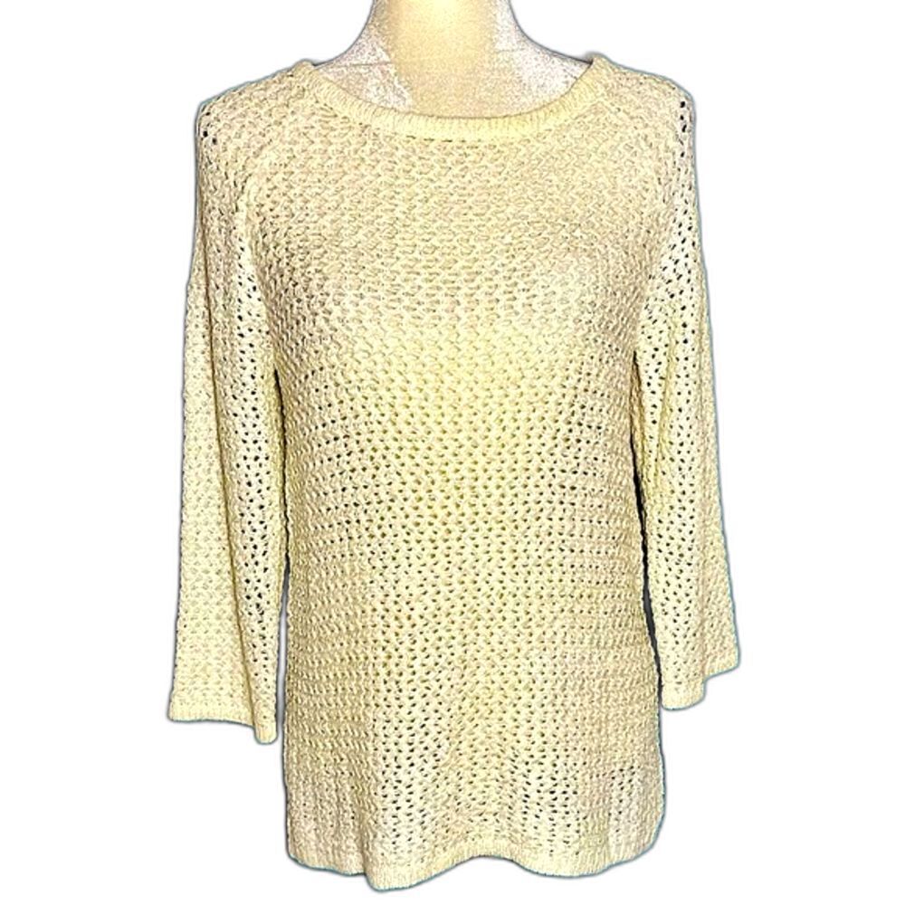 🌟 NWT Design History from Nordstrom Ivory Open Knit Top with Sheer Back Sz S